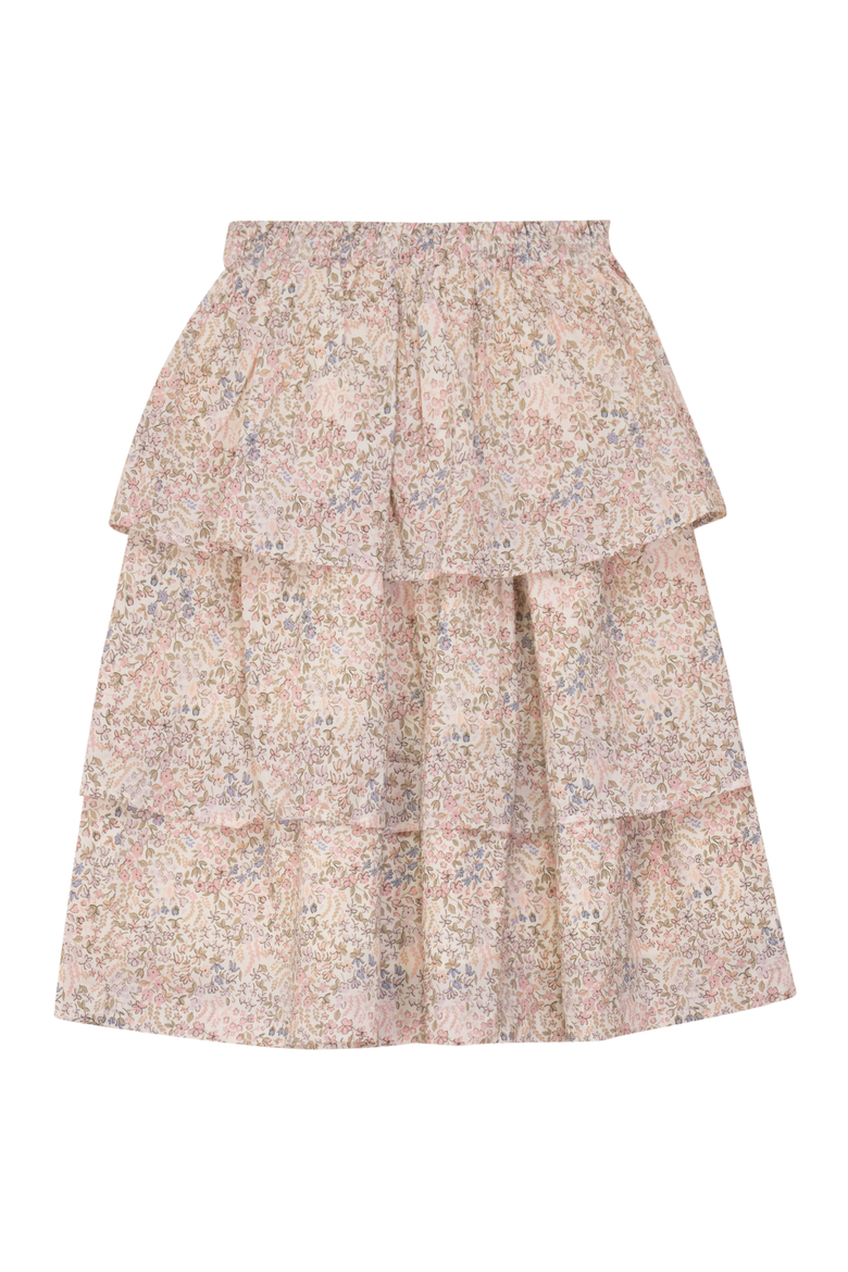 Floral Tiered Ruffle Cotton Lined Skirt, Main, color, Cream