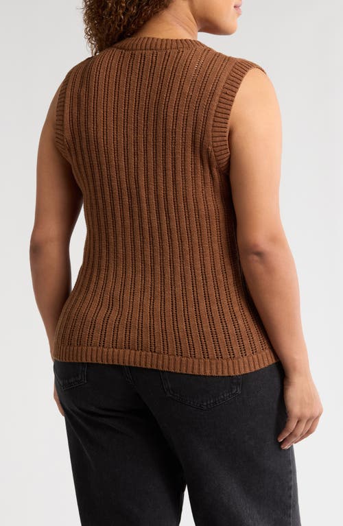 Sanctuary Pointelle Stitch Cotton Button-up Sweater Vest In Sepia