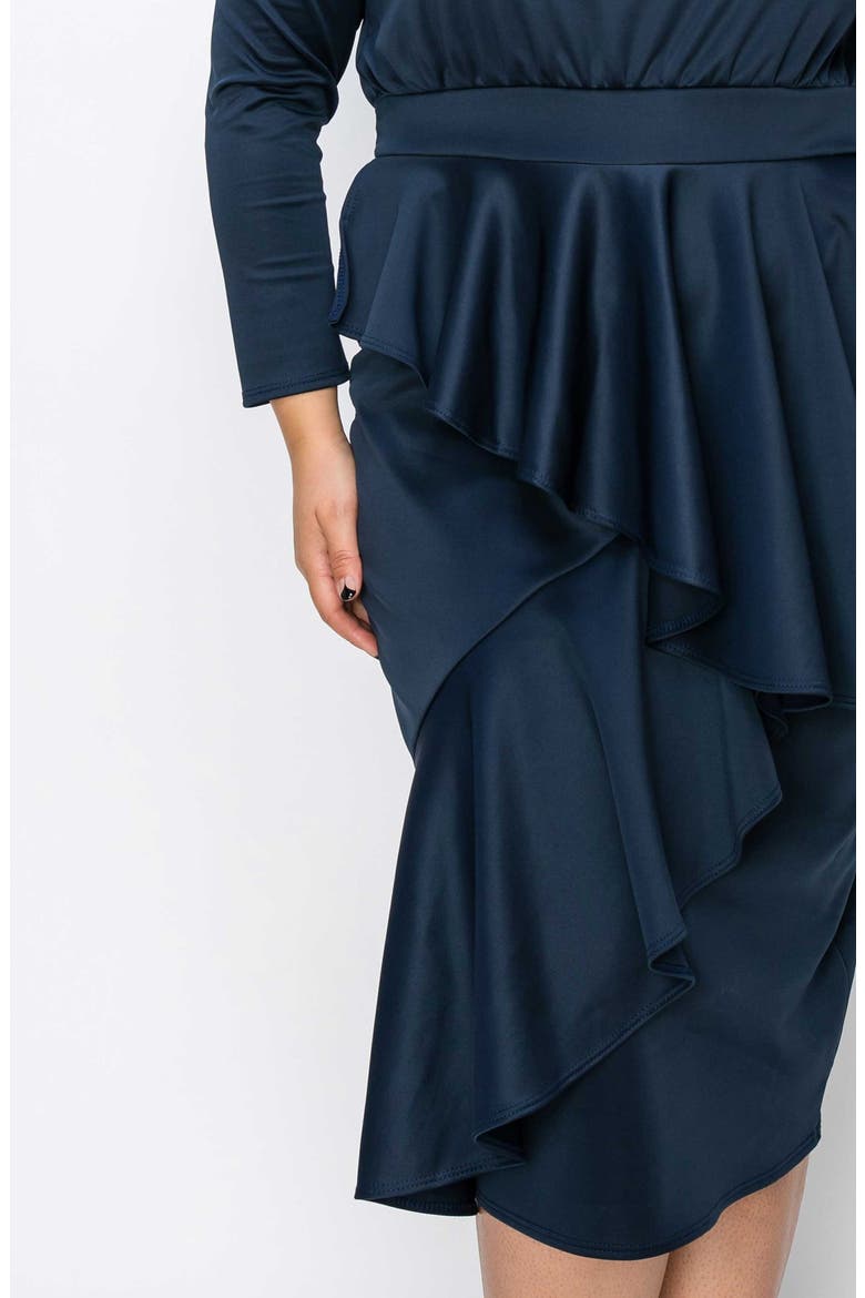 Alexandra Ruffle Bracelet Sleeve Body-Con Dress, Alternate, color, NAVY