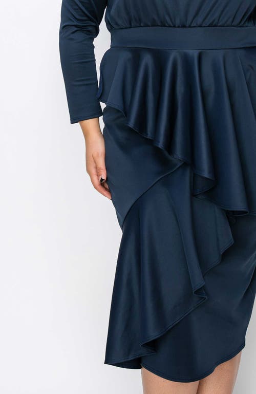 L I V D Alexandra Ruffle Bracelet Sleeve Body-con Dress In Navy