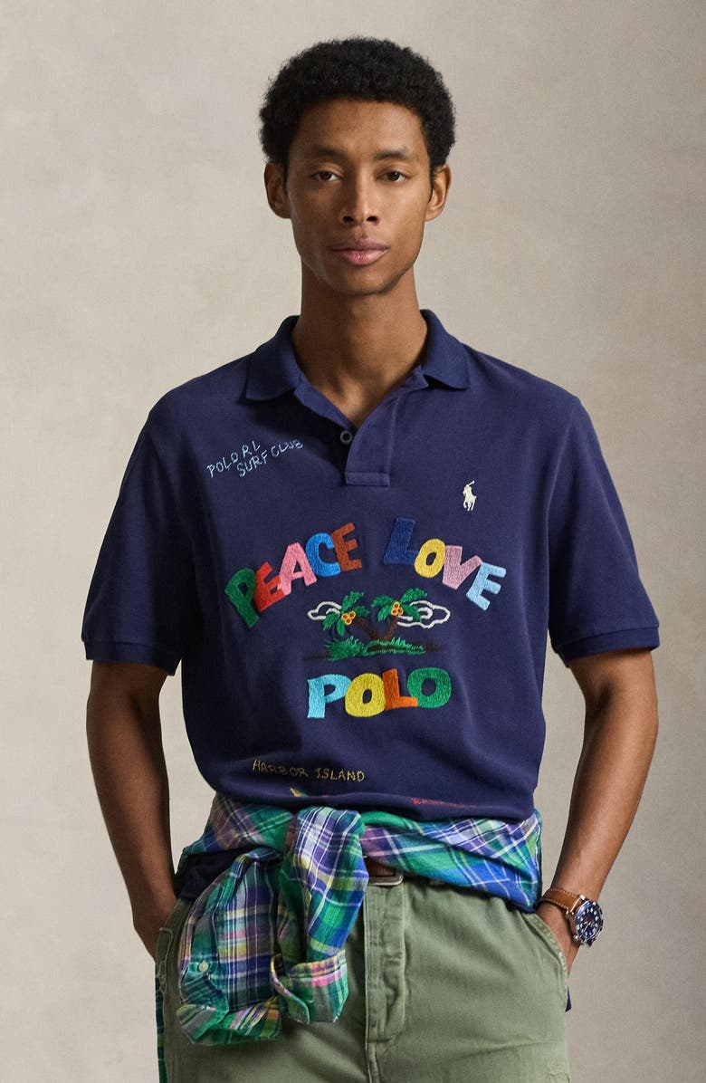 Polo Ralph Lauren Classic Fit Peace Love Embroidered Polo, Alternate, color, Dark Cobalt