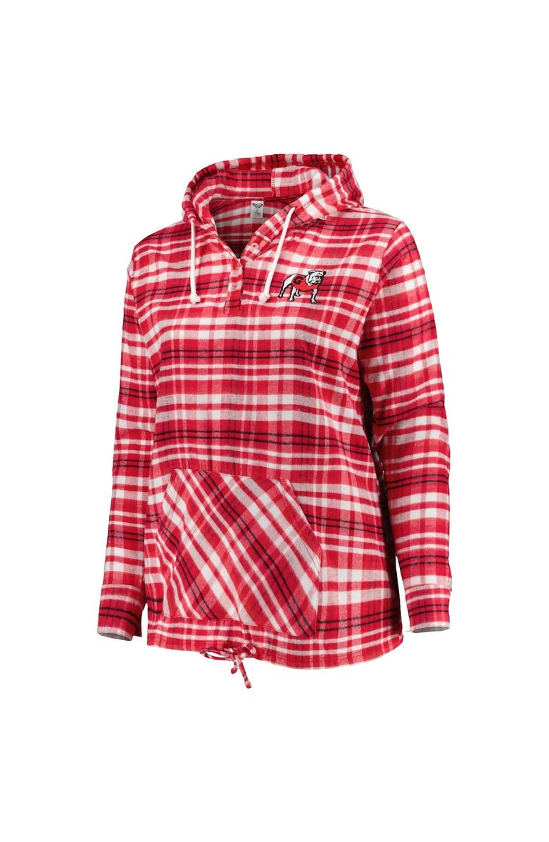 PROFILE Women's Red/Black Georgia Bulldogs Plus Size Mainstay Plaid Henley Raglan Pullover Hoodie, Alternate, color, 