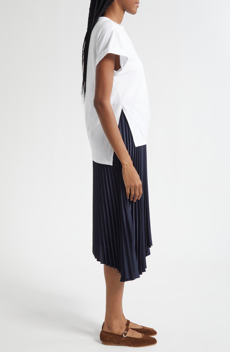 3.1 Phillip Lim Mixed Media T-Shirt & Pleated Skirt Dress, Alternate, color, White-Midnight