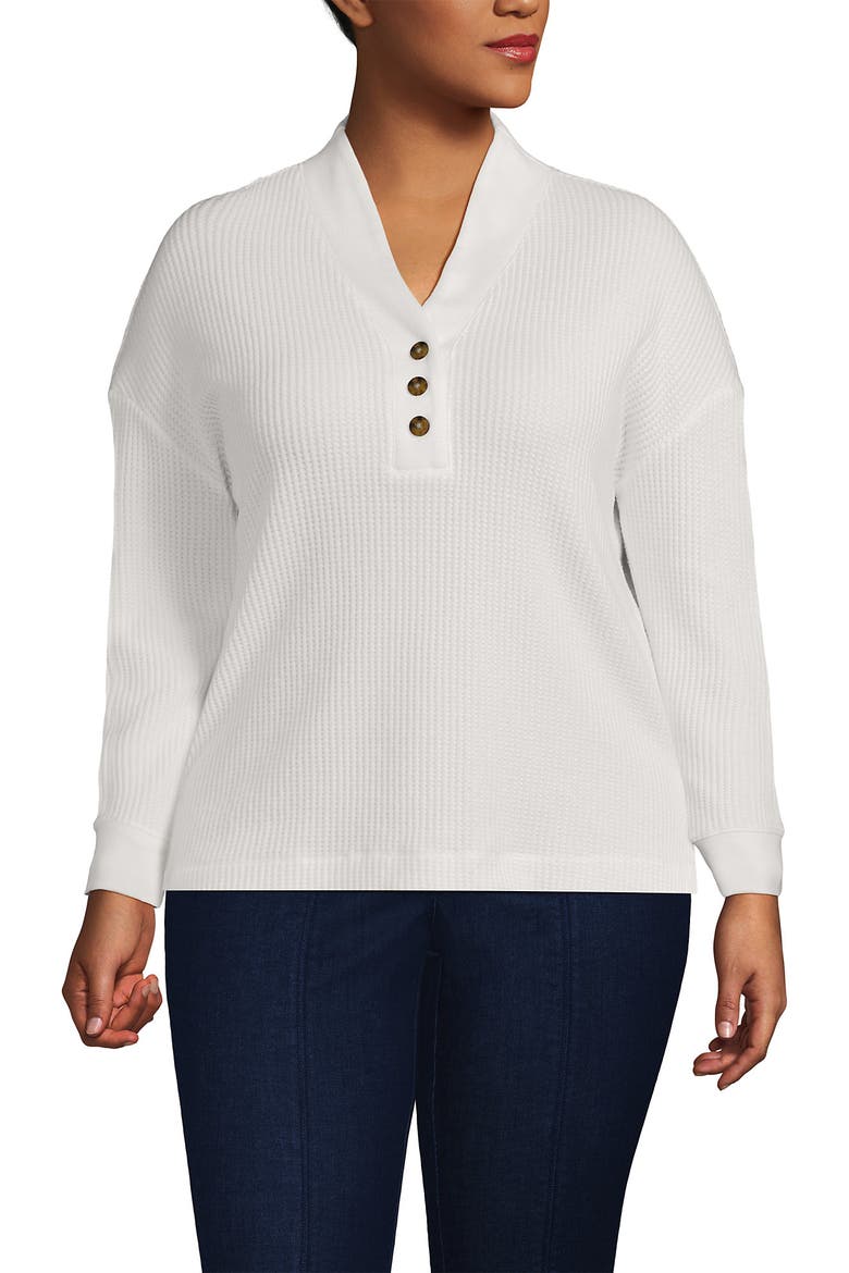 Long Sleeve Waffle Shawl Collar Henley, Main, color, Ivory