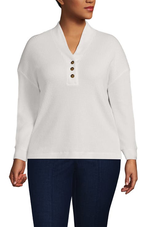 Long Sleeve Waffle Shawl Collar Henley