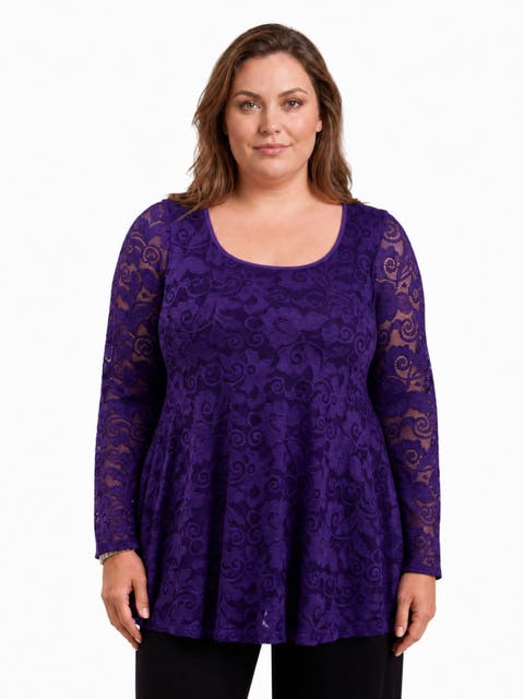 Elevate Curvy Lace Long Sleeve Scoop Neck Tunic Top