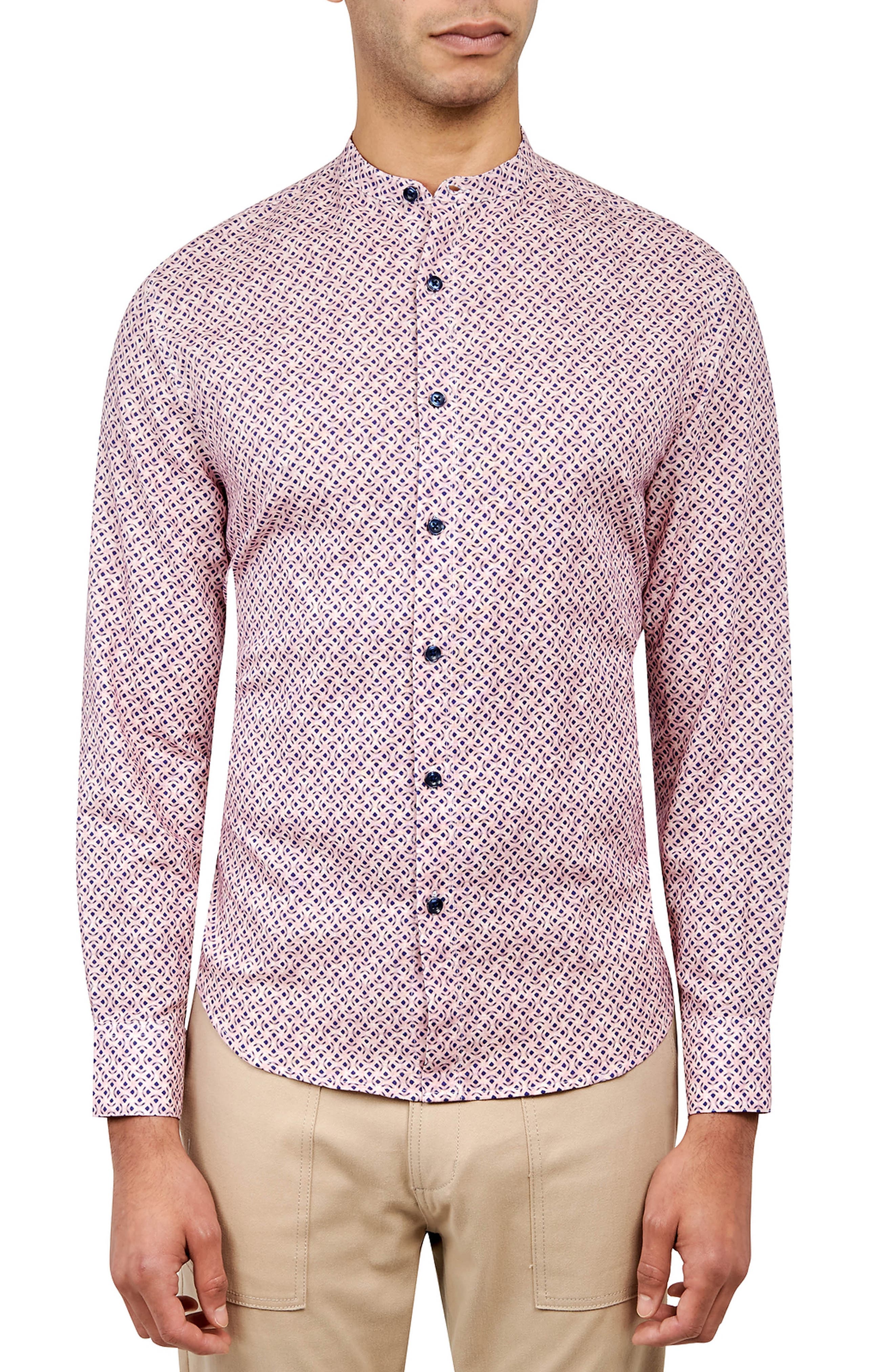 Brooklyn Brigade Dumbo Geometric Print Long Sleeve Mandarin Collar Shirt