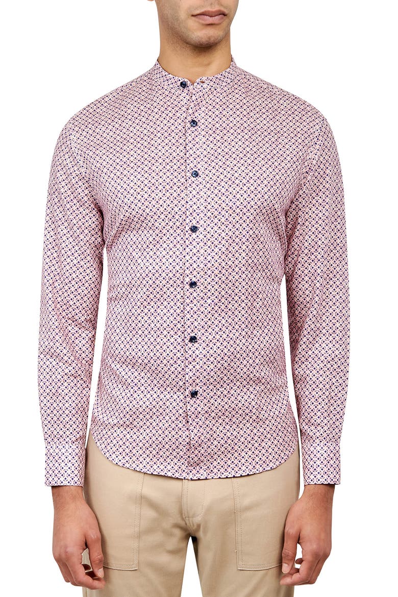 Dumbo Geometric Print Long Sleeve Mandarin Collar Shirt, Main, color, NAVY/ PINK