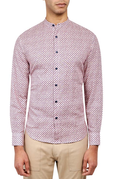 Dumbo Geometric Print Long Sleeve Mandarin Collar Shirt