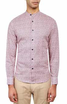 Brooklyn Brigade Dumbo Geometric Print Long Sleeve Mandarin Collar Shirt