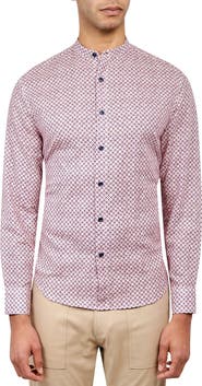 Brooklyn Brigade Dumbo Geometric Print Long Sleeve Mandarin Collar Shirt