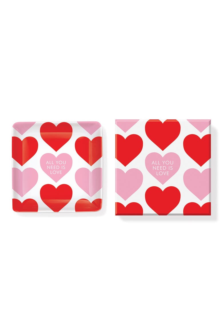 'All You Need Is Love' Glass Trinket Tray, Main, color, PINK