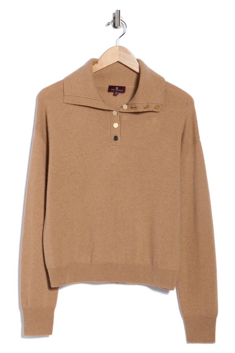 Half Button Placket Wool & Cashmere Blend Sweater, Alternate, color, CAMEL