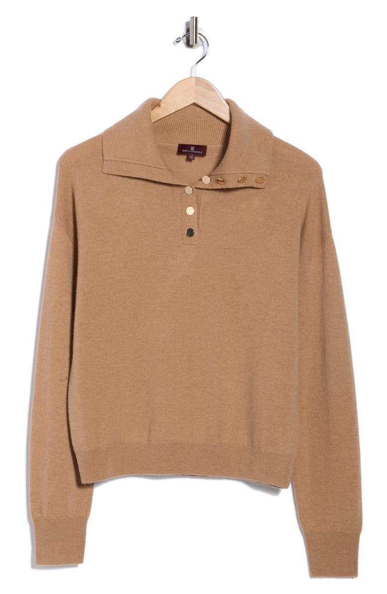Bruno Magli Half Button Placket Wool & Cashmere Blend Sweater, Alternate, color, Camel
