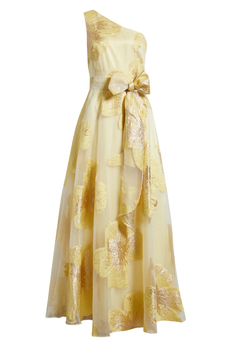 One-Shoulder Brocade Ballgown, Alternate, color, YELLOW