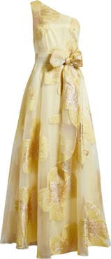 Eliza J One-Shoulder Brocade Ballgown
