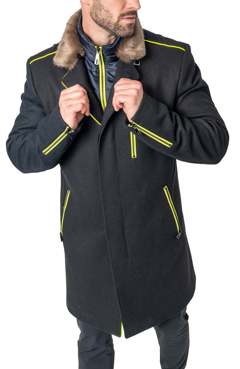 Maceoo Captainvolt Faux Fur Trim Wool Peacoat, Alternate, color,