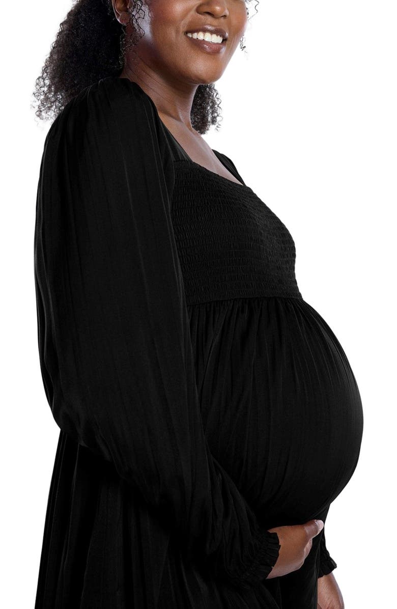 MOTHERHOOD MATERNITY Smocked Babydoll Long Sleeve Mini Dress, Alternate, color, Core Black