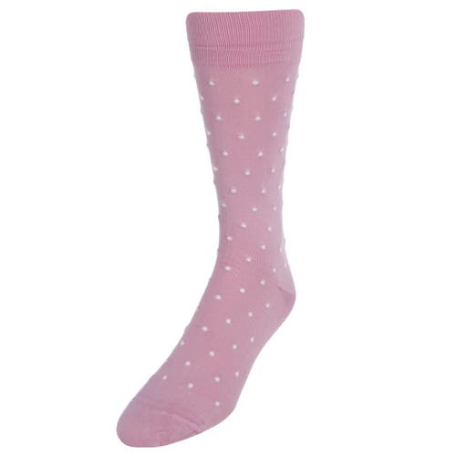 Trafalgar Leo Polka Dot Mercerized Cotton Mid-calf Socks In Pink With White Dots