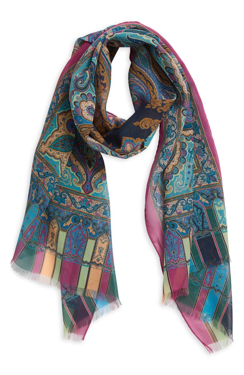 Etro Tosca Silk Fringe Scarf, Alternate, color, S9883 Multicolour/ Blue