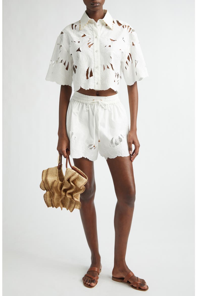 Mahon Embroidered Cotton Crop Shirt, Alternate, color, IVORY