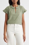 Wit & Wisdom Embroidered Split Neck Top