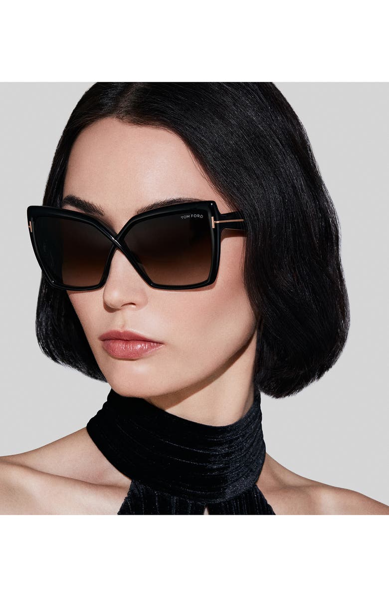 TOM FORD Fiore 63mm Oversize Gradient Butterfly Sunglasses, Alternate, color, Black Eco / T Logo / Smoke