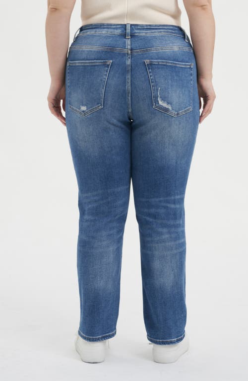 Bayeas High Waist Distressed Straight Leg Mom Jeans In Medium Blue
