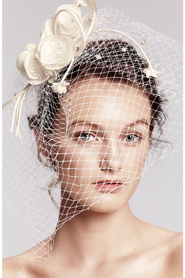 Floral Birdcage Veil, Alternate, color, DIAMOND WHITE