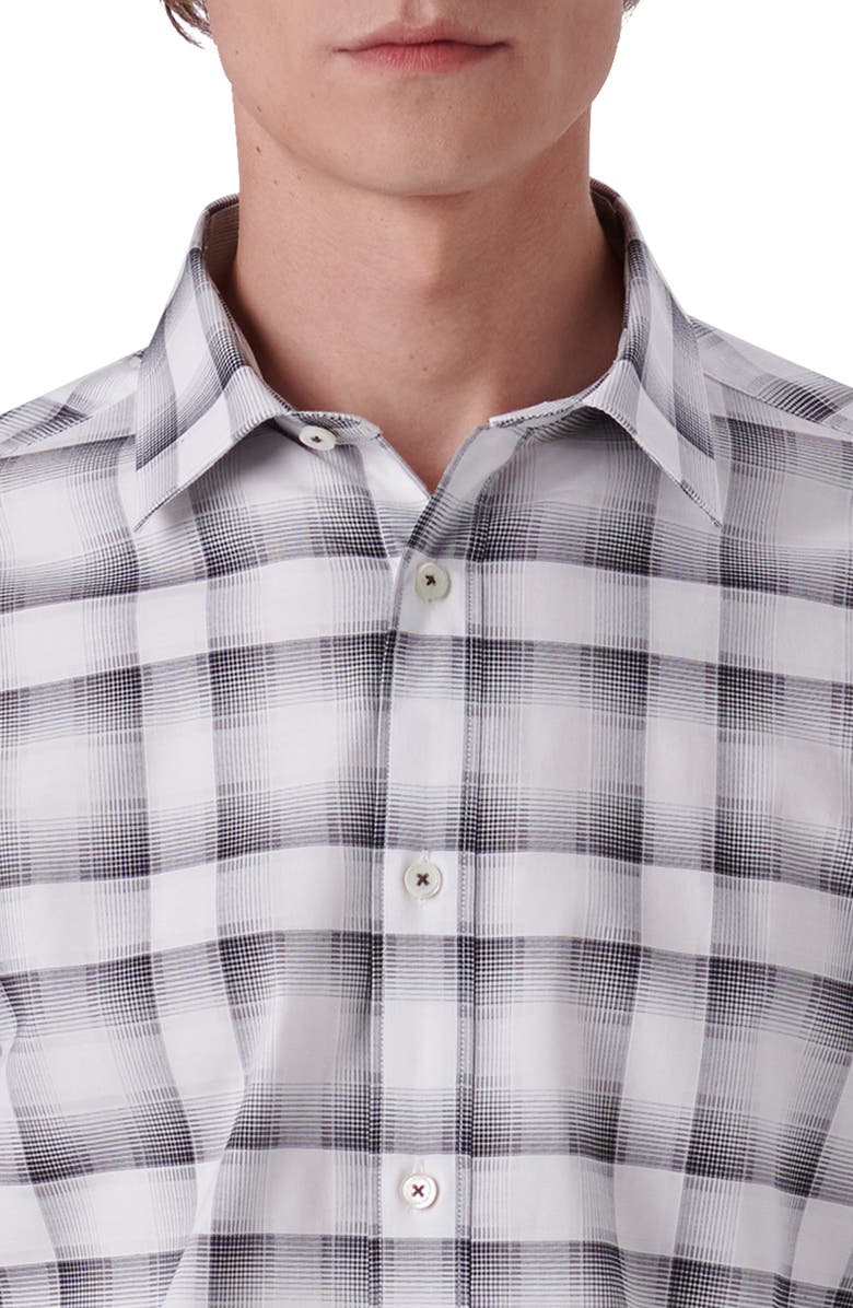Bugatchi Shaped Fit Plaid Stretch Cotton Button-Up Shirt, Alternate, color, White