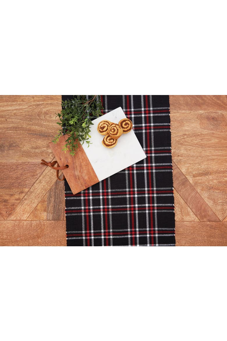 Poinsettia Red & Black Plaid 100% Cotton Handwoven Christmas Table Runner 13" x 72", Alternate, color, Black