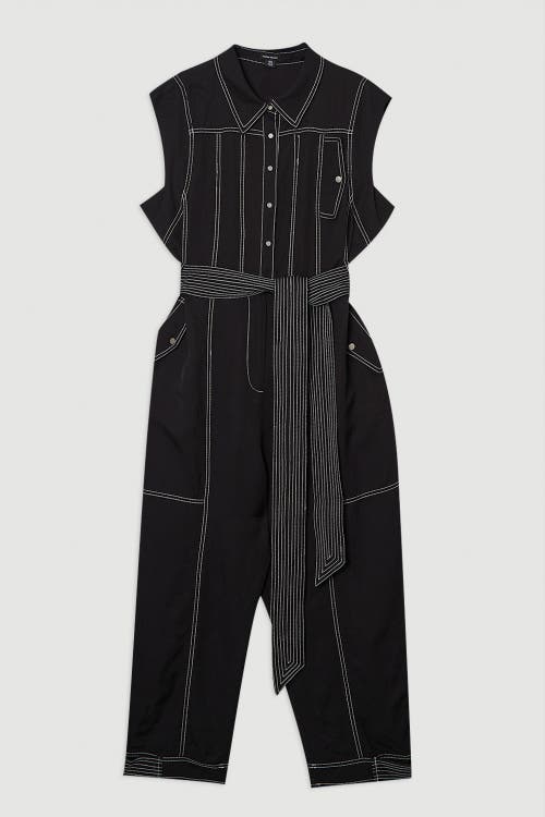 Karen Millen Premium Linen Woven Jumpsuit In Black