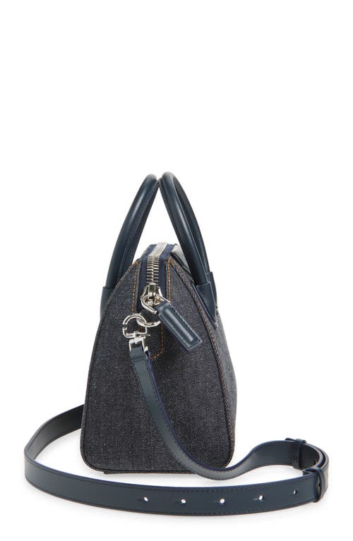Givenchy Mini Antigona Denim & Leather Satchel In Blue