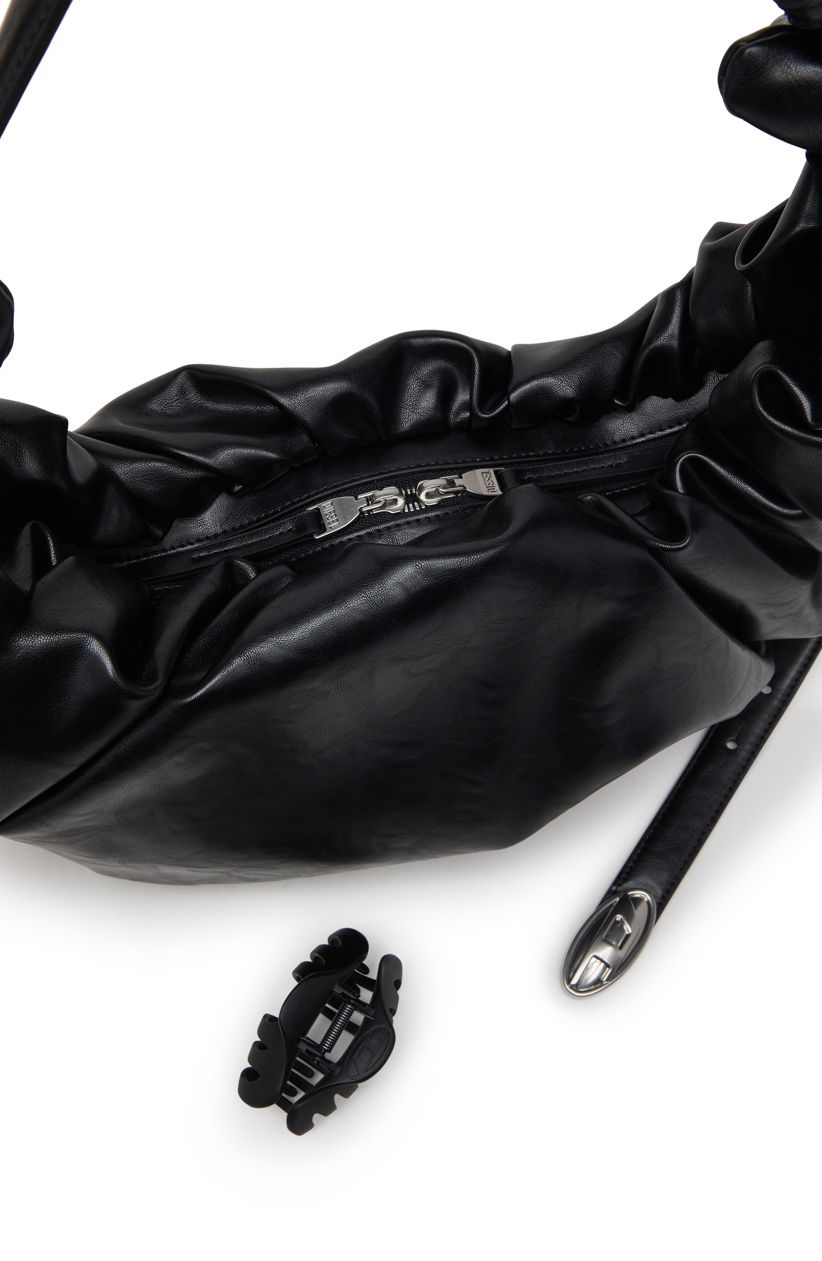 Grab-D Large Faux Leather Hobo Shoulder Bag, Alternate, color, BLACK