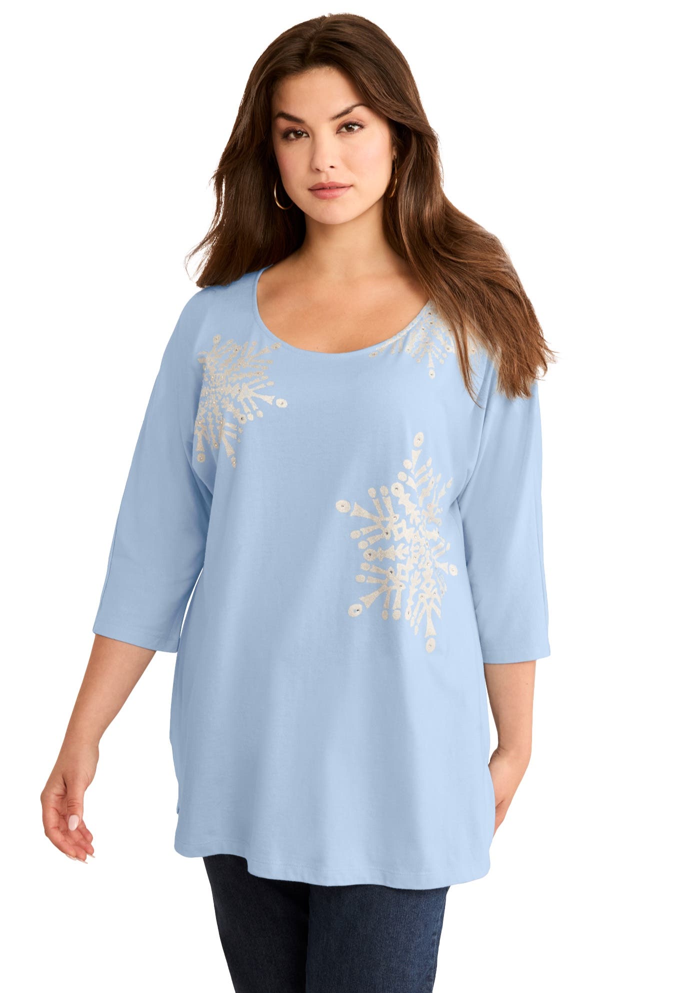 Plus Size Three Quarter Sleeve Embellished Tunic