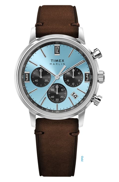 Marlin® Chronograph Leather Strap Watch, 40mm