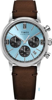 Timex® Marlin® Chronograph Leather Strap Watch, 40mm