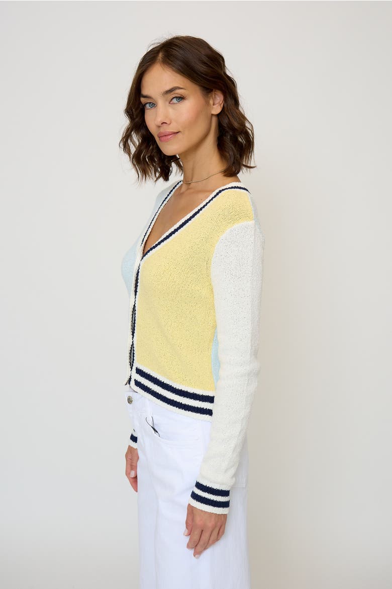 Daphne Varsity Stripe Cardigan, Alternate, color, CITRON