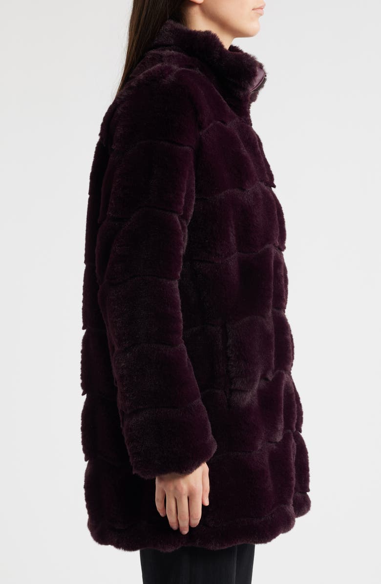 Via Spiga Wavy Reversible Faux Fur Quilted Coat, Alternate, color, Burgundy