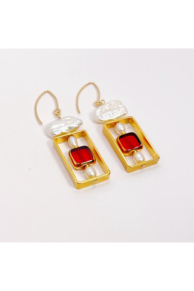 Art 2311E x Pearls Earrings, Alternate, color, Red, White