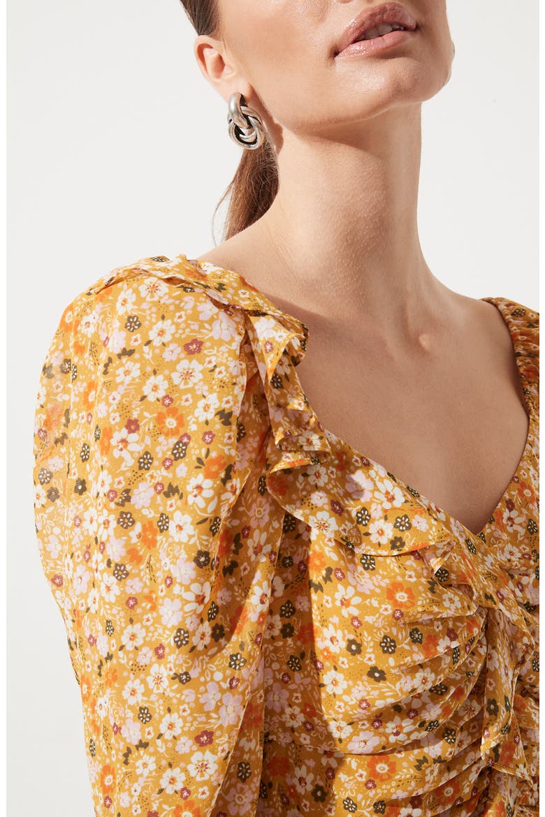 Ruched Sleeve Blouse, Alternate, color, MUSTARD ORANGE DISTY
