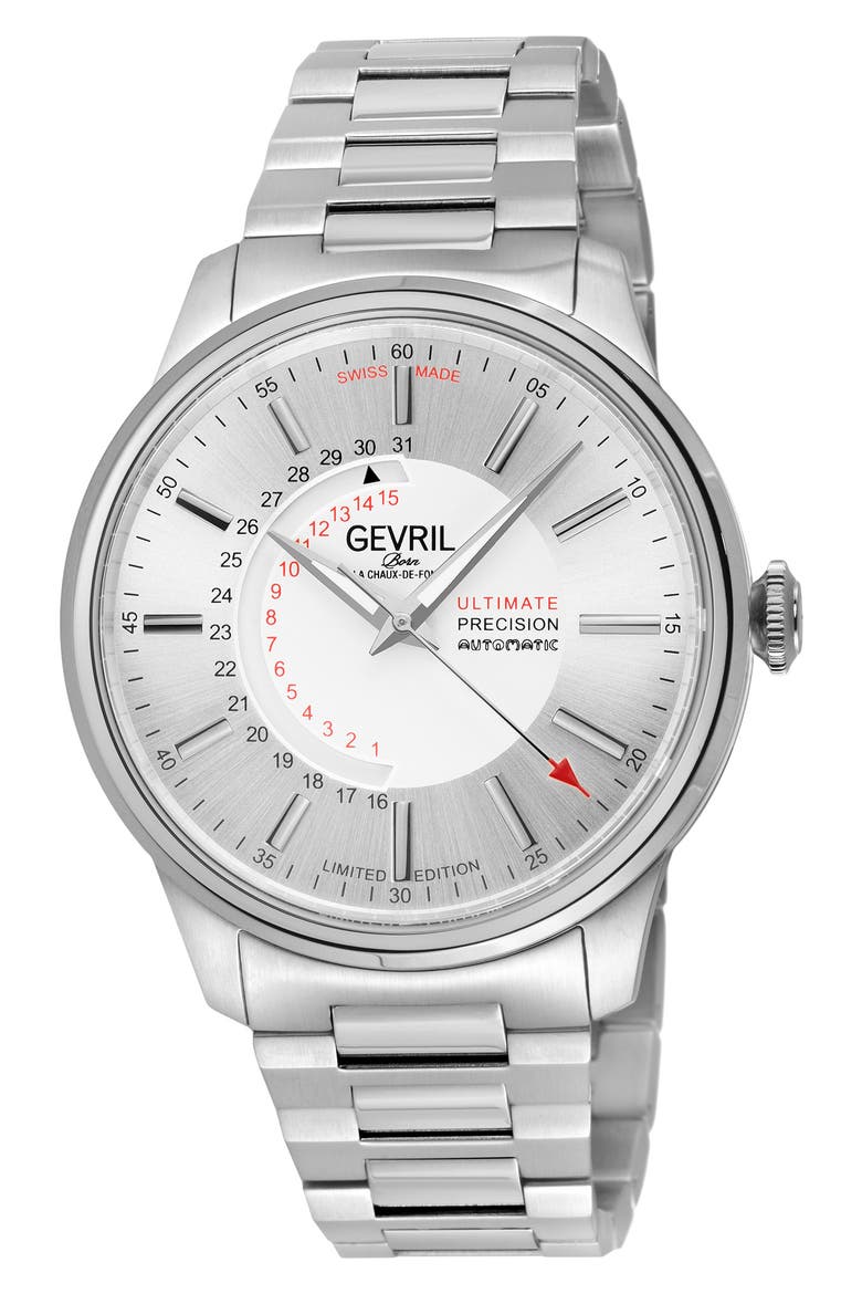 Guggenheim Swiss Automatic Bracelet Watch, 44mm, Main, color, SILVER