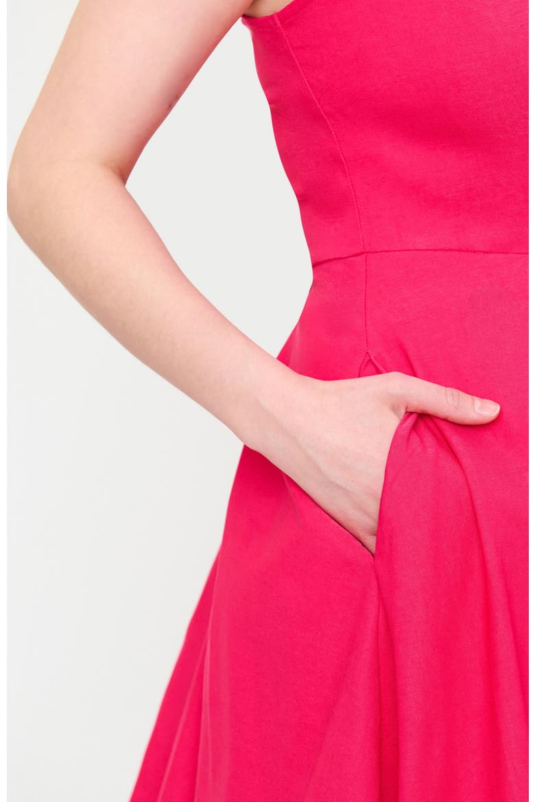 Square Neck Pleated Swing Dress, Alternate, color, Pink Solid