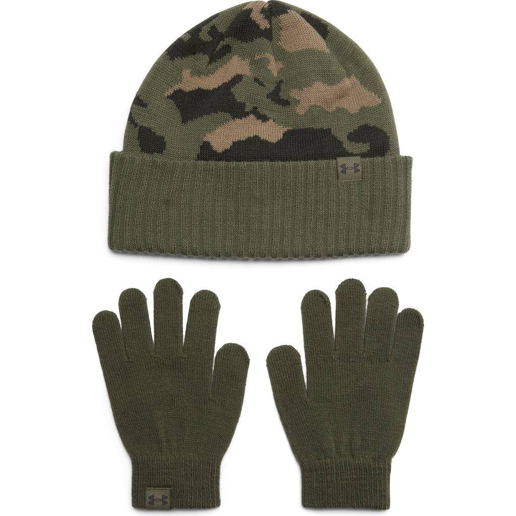 Under Armour Kids' Cuffed Beanie & Glove Set In Green