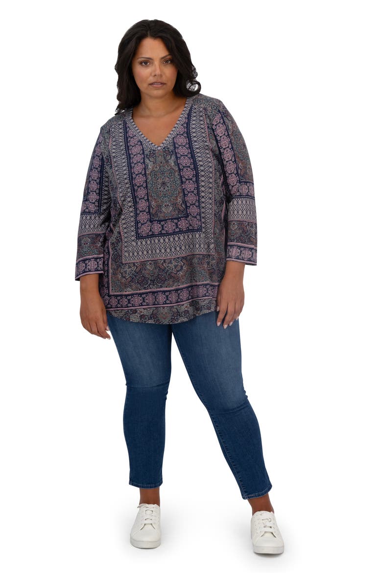 Border Print Top, Alternate, color, MAROON MULTI