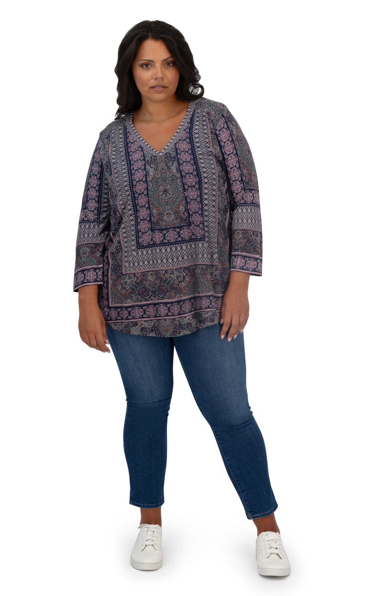 Lucky Brand Border Print Top, Alternate, color, Maroon Multi