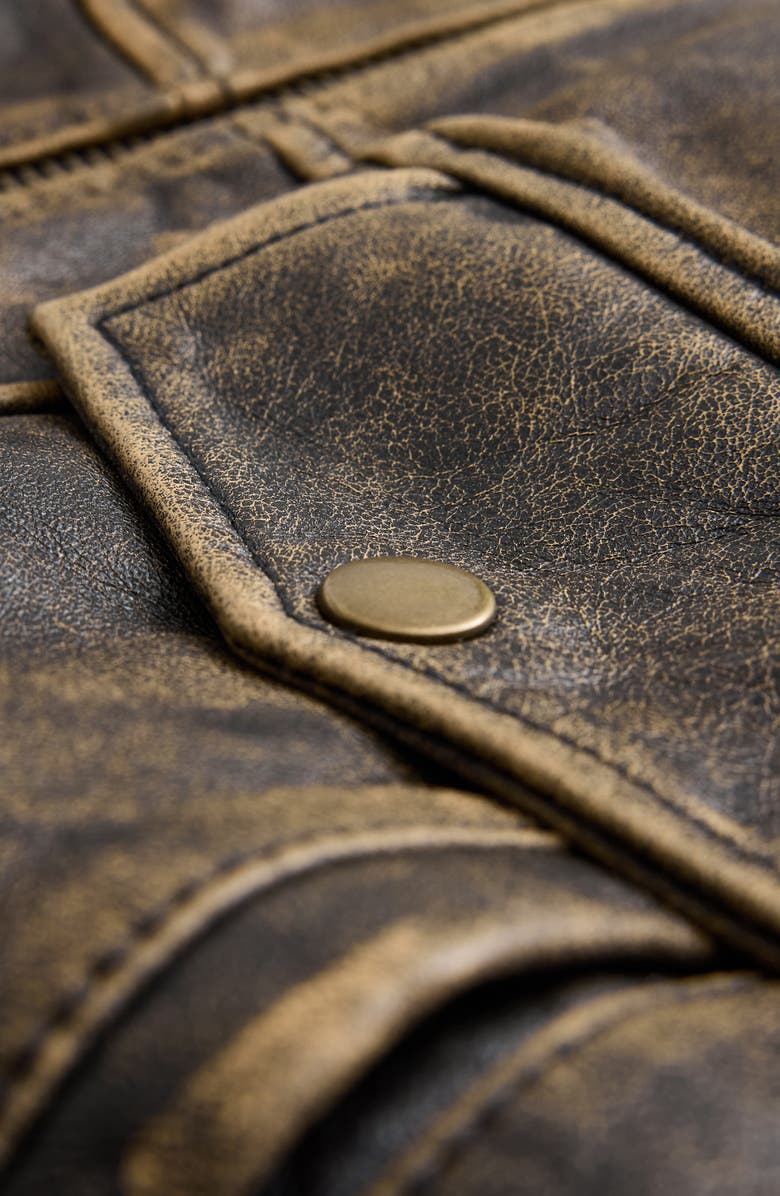 John Varvatos Atlas Distressed Leather Jacket with Removable Genuine Shearling Collar, Alternate, color, Dark Tan