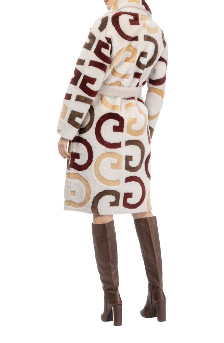 GORSKI Reversible Genuine Shearling G Intarsia Short Coat, Belt, Alternate, color, Cream/Wine/Chestnut/Camel