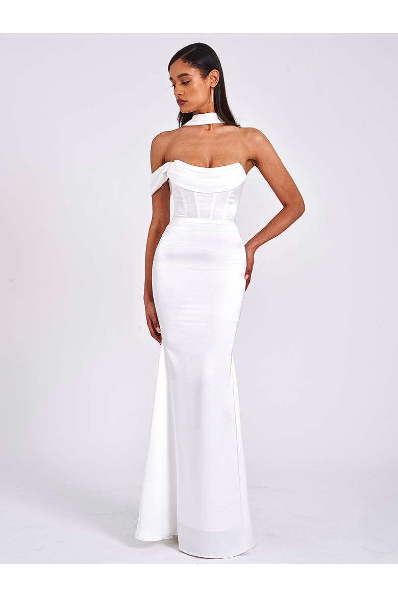 Ivona Halter Neck Satin Maxi Floor-Length Gown, Alternate, color, White