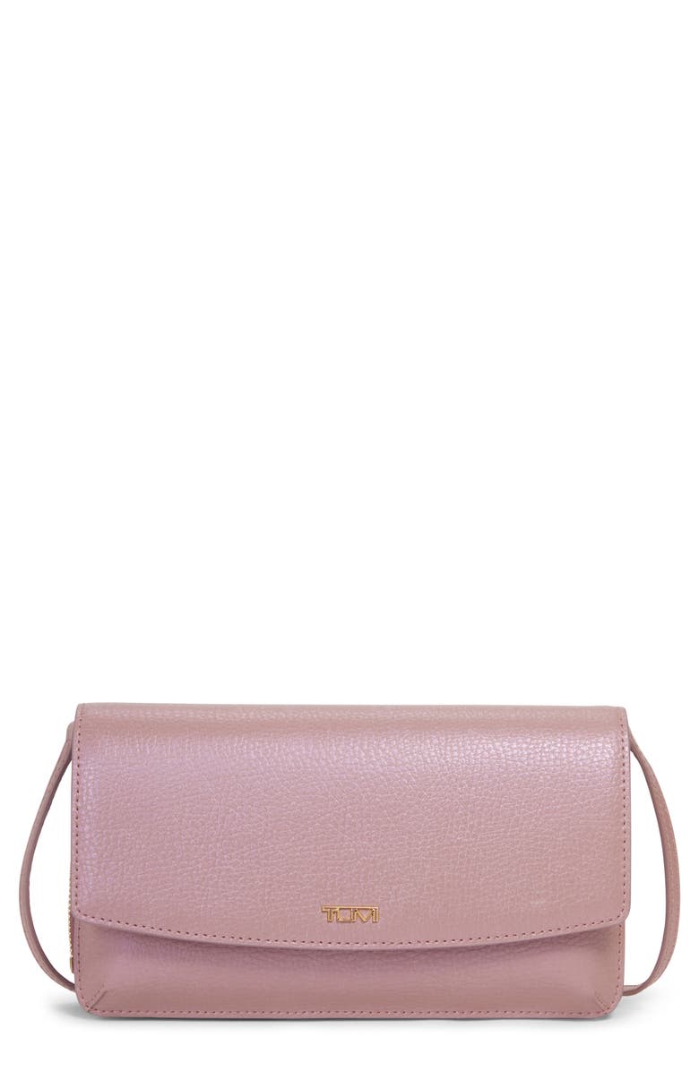 TUMI Leather Crossbody Wallet, Main, color, Pearl Pink